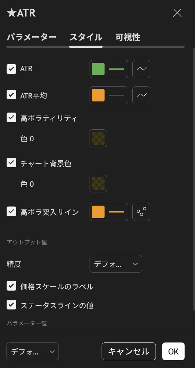 グラフ設定画面